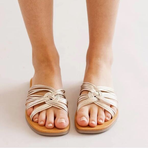 Matisse Tate Gold Woven Strappy Leather Slide Sandal Gold Metallic Size 7 Boho - Picture 3 of 14